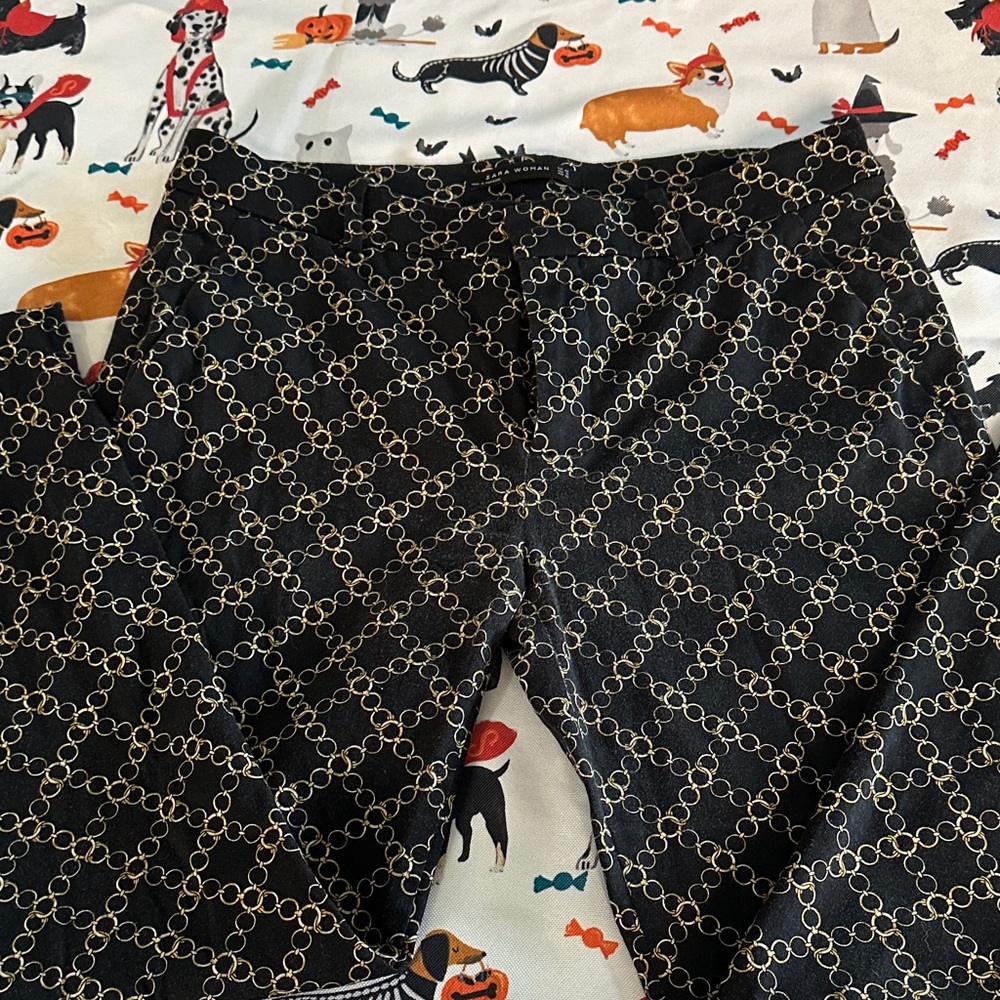 Zara Black Pants with Gold Chain Design